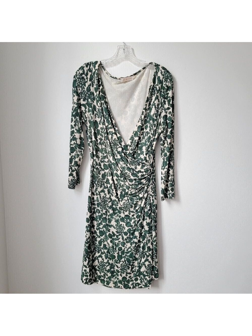 TORY BURCH Michele Vine Jersey Draped Dress Green Cream Size Medium